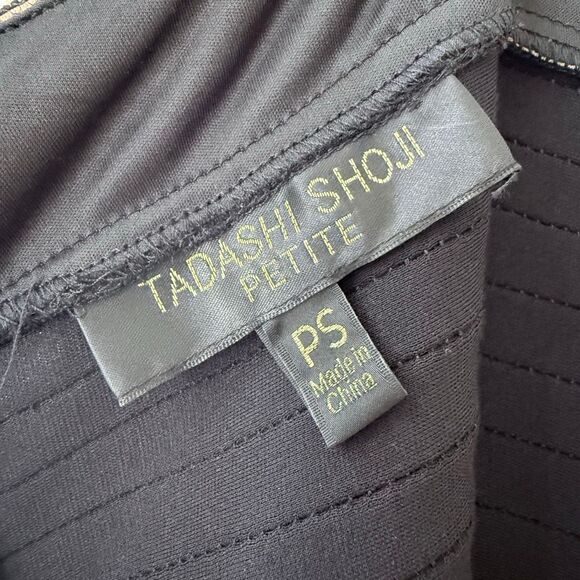 Tadashi Shoji Black Knit Pleated Lace Detail Dress Size Petite Small Cocktail - Picture 9 of 12